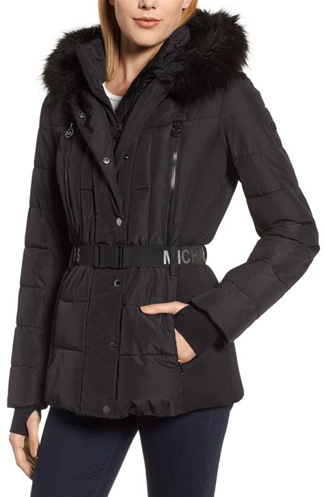 michael kors faux fur-trim layered puffer jacket|Michael Kors puffer jackets men's.